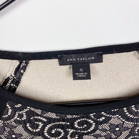 Ann Taylor Black Lace & Cream Structured Long Sleeve Sweatshirt Top S - Picture 3 of 10